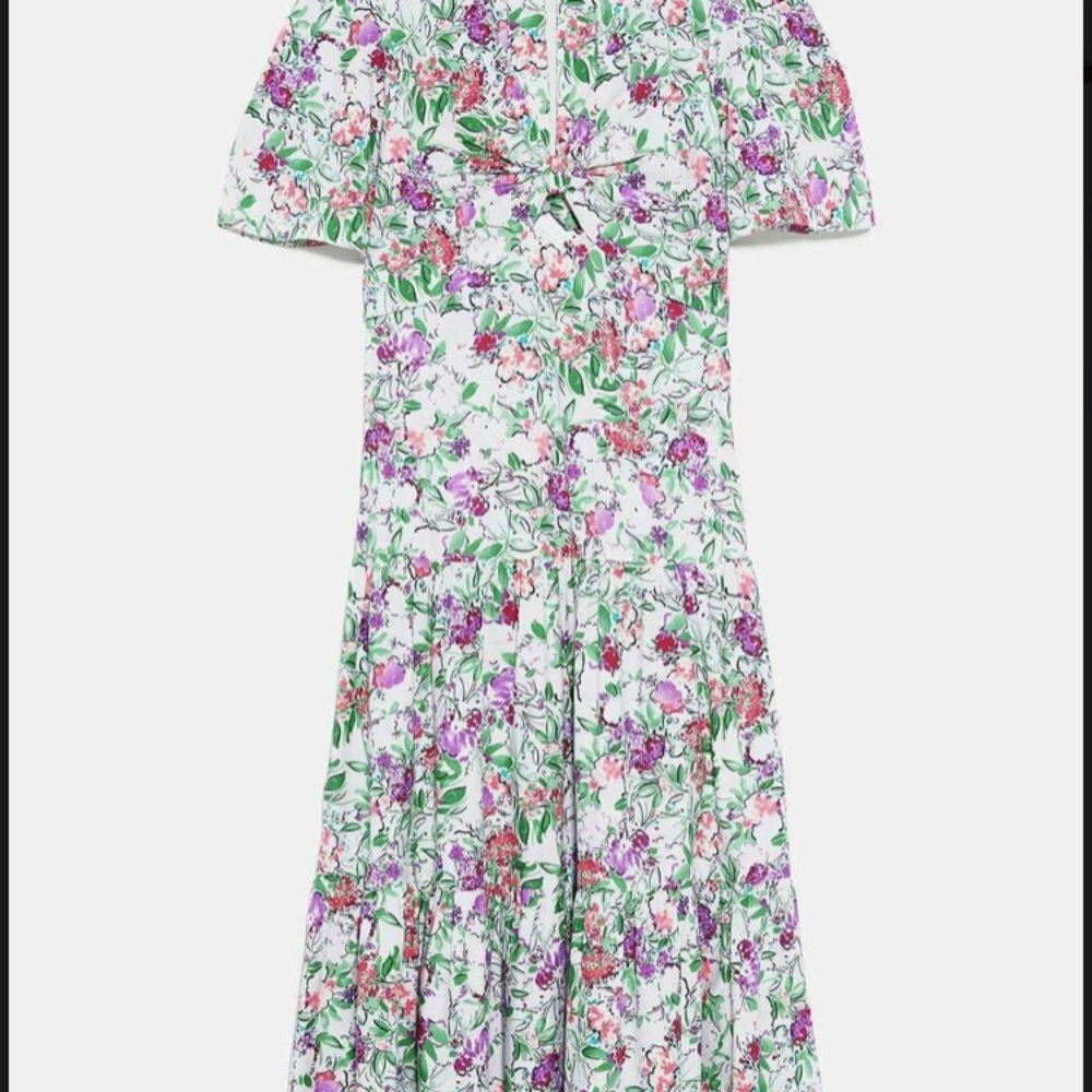Zara Printed Floral Ecru Midi Dress